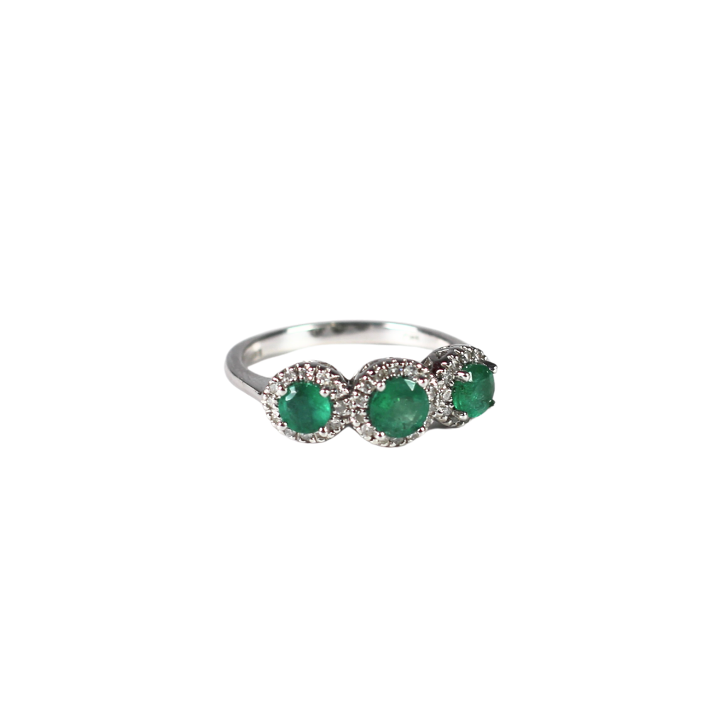 Trio Esmerald Diamond Halo size 5 3/4 white gold