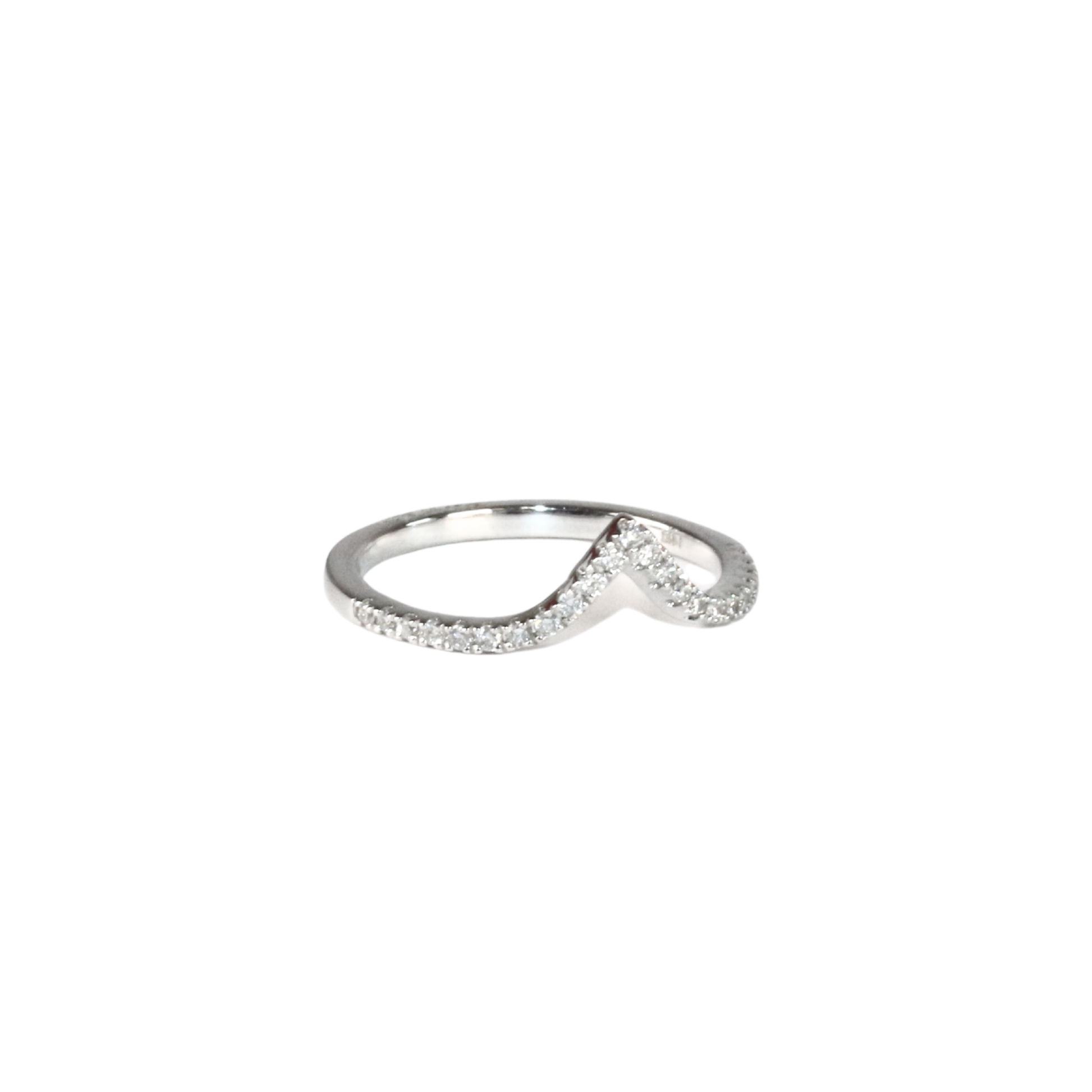 Pave Diamond V curve Ring size 6 white gold