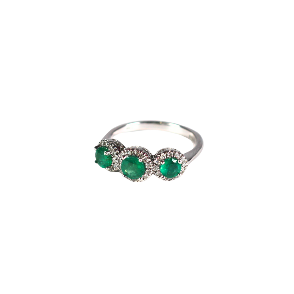 Trio Esmerald Diamond Halo size 5 3/4 white gold