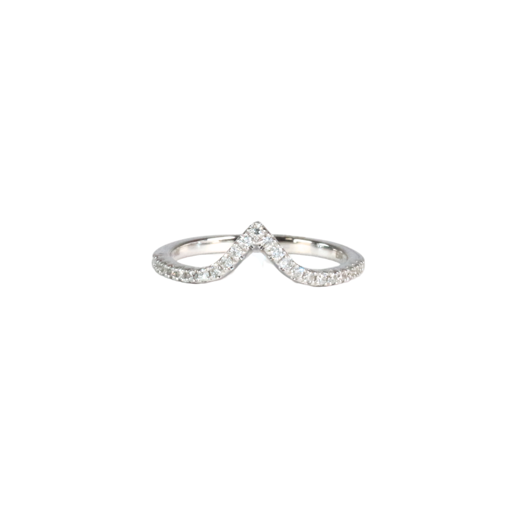 Pave Diamond V curve Ring size 6 white gold