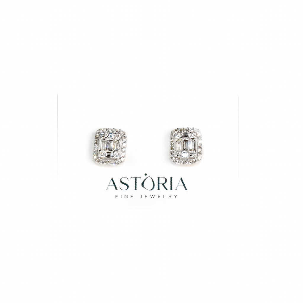 Diamond Baguette Halo Studs