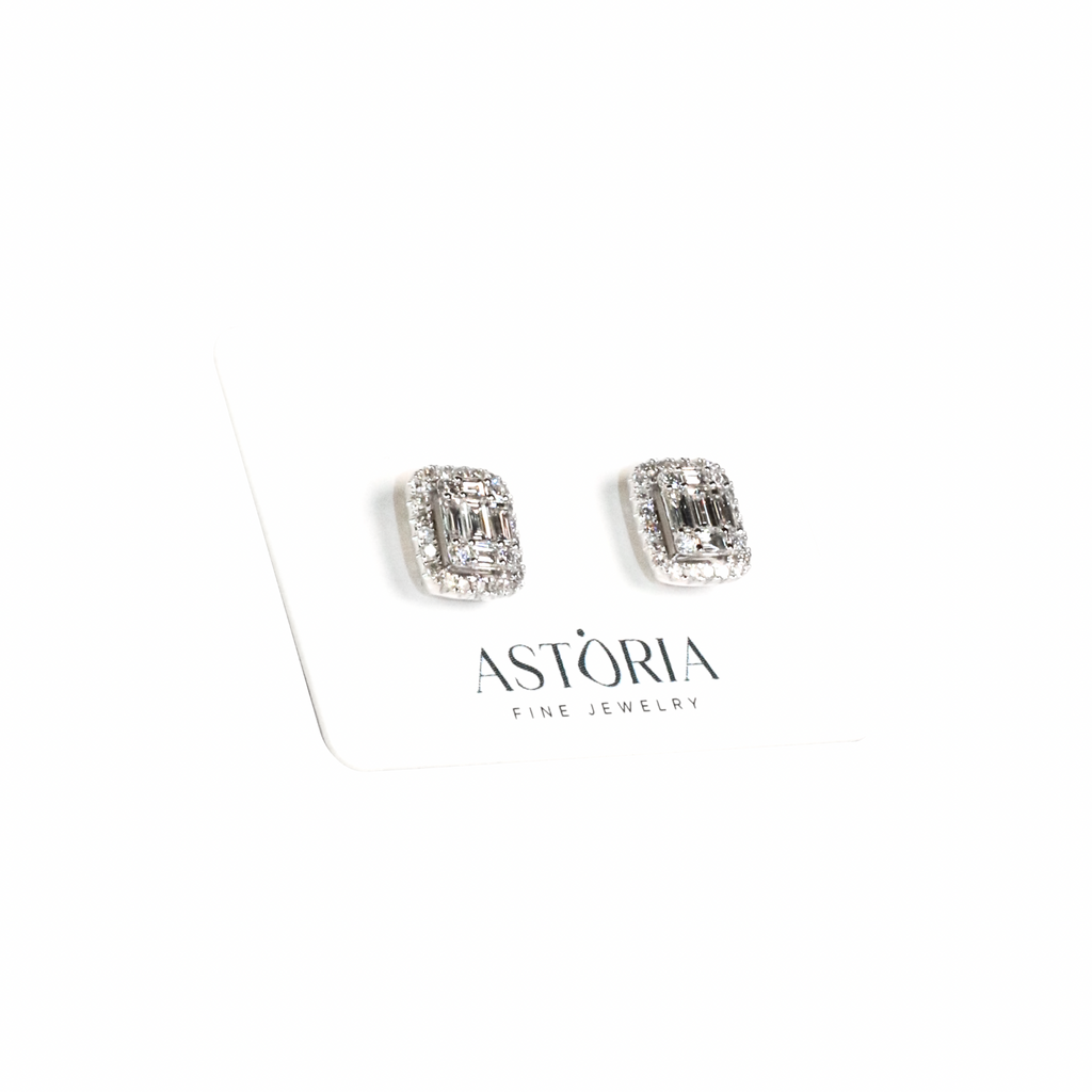 Diamond Baguette Halo Studs